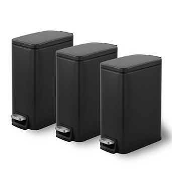 3‑Pack Stainless Steel Slim Bathroom Trash Can Combo with Lid, 1.6 Gallon, for Bedroom and Office