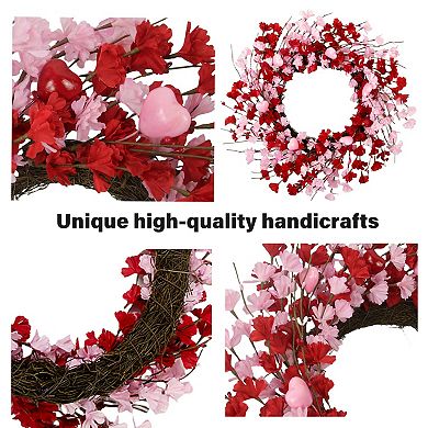 20" Red Pink Berry Wreath for Valentine's Day: for Front Door, Weddings, Anniversaries