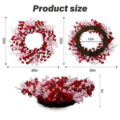 20" Red Pink Berry Wreath for Valentine's Day: for Front Door, Weddings, Anniversaries