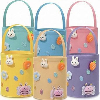 Easter Bunny Felt Basket with Handle for Egg Hunt Gift Party 6 pc