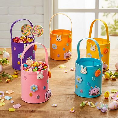 Easter Bunny Felt Basket with Handle for Egg Hunt Gift Party 6pc