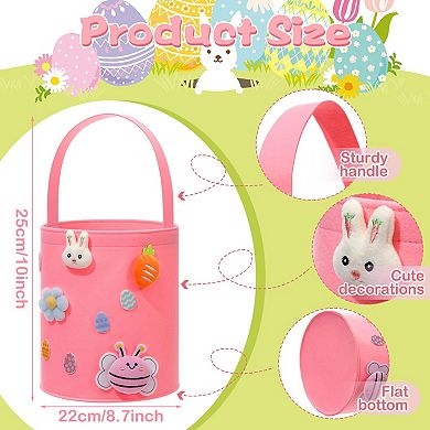Easter Bunny Felt Basket with Handle for Egg Hunt Gift Party 6pc