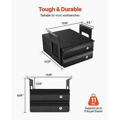 Under-Desk Metal Drawer with Two Layers, Smooth Sliding Tracks, and Quick-Access Top Shelf