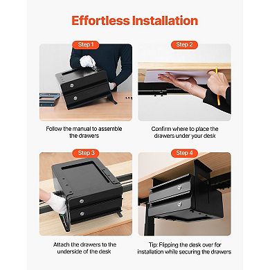 Under-Desk Metal Drawer with Two Layers, Smooth Sliding Tracks, and Quick-Access Top Shelf