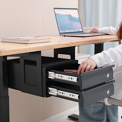 Under-Desk Metal Drawer with Two Layers, Smooth Sliding Tracks, and Quick-Access Top Shelf