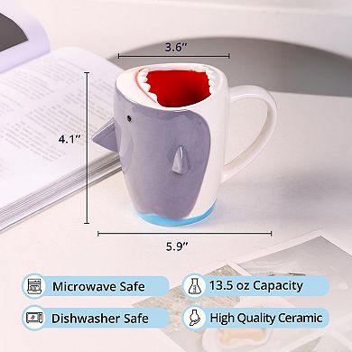 Funny 3D Shark Ceramic Coffee Mug Novelty Cup 13.5 Oz