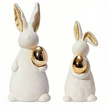 Easter Bunny Ceramic Figurine Farmhouse Centerpiece 2 pc