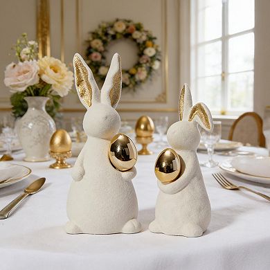 Easter Bunny Ceramic Figurine Farmhouse Centerpiece 2pc