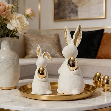 Easter Bunny Ceramic Figurine Farmhouse Centerpiece 2pc