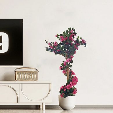 Bougainvillea Artificial Tree with Flowers Leaves in Pot Lightweight Realistic Faux Tree Home Decor