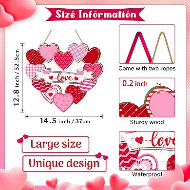 "Pink Heart Valentine's Day Wood Sign with Ribbon for Front Door or Wall