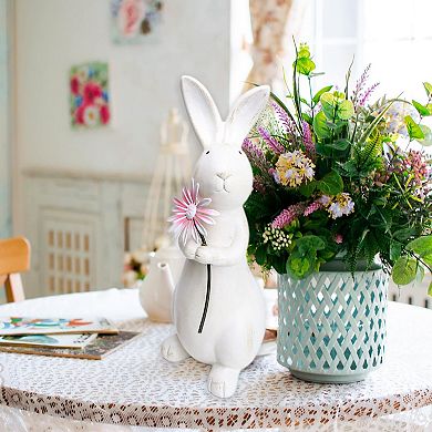 Spring Easter Distressed Bunny Flower Tabletop Mantel Garden Decor