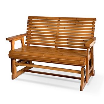 Wooden Patio Glider with High Roll Back and Deep Contoured Seat, Solid Fir Wood