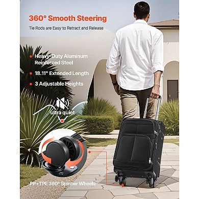 Softside 20-Inch Carry-On Luggage with Zip Expansion, Smooth 360 Wheels, and Front Pockets Black