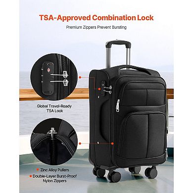Softside 20-Inch Carry-On Luggage with Zip Expansion, Smooth 360 Wheels, and Front Pockets Black