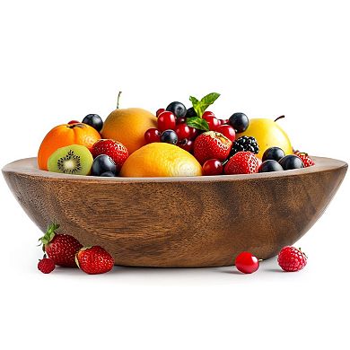 Handcrafted Walnut Wood Fruit Bowl 9.4" Diameter x 2.5" Height for Home Decor