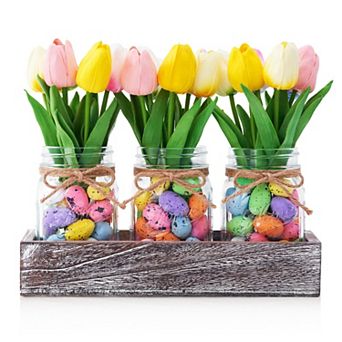 Spring Easter Mason Jar Centerpiece for Home Office Table