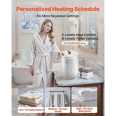 Bathroom Towel Warmer Bucket with 3 Heat Levels, Timer Settings, and Auto Shut Off