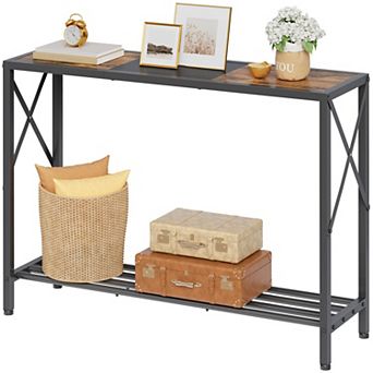 41.8" Narrow Rustic Brown & Black Console Table: Entryway, Hallway, Living Room