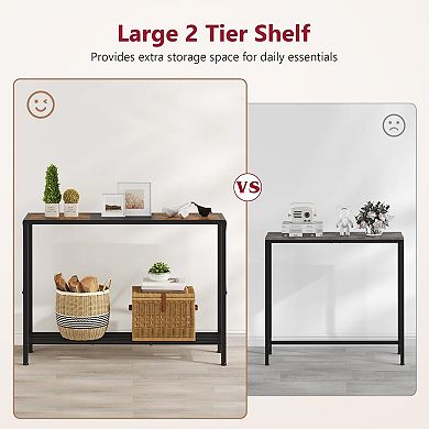 41.8" Narrow Rustic Brown & Black Console Table: Entryway, Hallway, Living Room