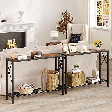 41.8" Narrow Rustic Brown & Black Console Table: Entryway, Hallway, Living Room