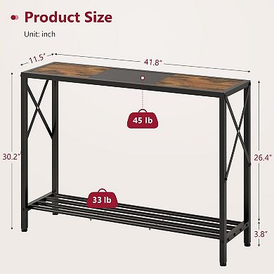41.8" Narrow Rustic Brown & Black Console Table: Entryway, Hallway, Living Room