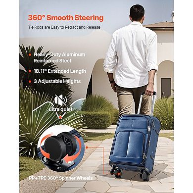 Lightweight 20” Expandable Carry-On Bag with Telescopic Handle TSA Lock and Front Pockets Blue