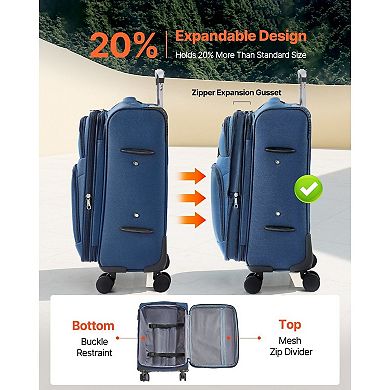 Lightweight 20” Expandable Carry-On Bag with Telescopic Handle TSA Lock and Front Pockets Blue