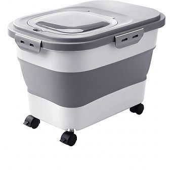Collapsible Dog Food Storage Container Travel Silicone Bowl with Casters & Scoop, Airtight for Dry