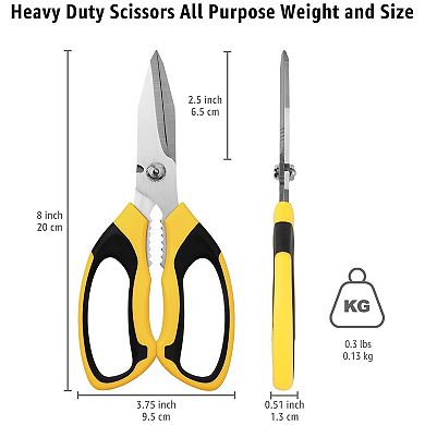 8-Inch Heavy Duty Utility Scissors, Serrated Blades for Cutting Carpet, Cardboard, Fabric & More