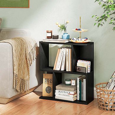 Costway 3-Tier Bookshelf Geometric Bookcase Side Table with Open Storage Display Shelf