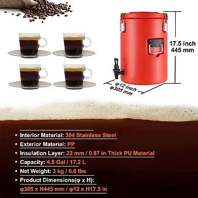 Insulated Drink Dispenser, 4.5-Gallon Capacity for Coffee, Tea, and Juice