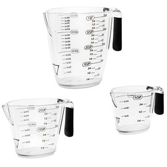Measuring Cup Set Clear Plastic Spout Non-slip Handle 3 pc Liquid Dry Ingredients