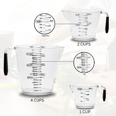 Measuring Cup Set Clear Plastic Spout Non-slip Handle 3-Piece Liquid Dry Ingredients
