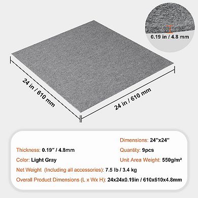 Square Carpet Tile Flooring for Apartments, Offices, and Small Rooms, 9 Pack
