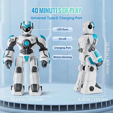 Kids RC Robot Toy with Voice, Remote, and Gesture Control, Plays Music and Stories