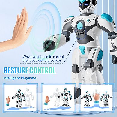 Kids RC Robot Toy with Voice, Remote, and Gesture Control, Plays Music and Stories