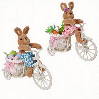 Easter Bunny Couple Bike Figurine Spring Tabletop Decor