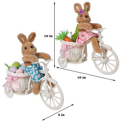Easter Bunny Couple Bike Figurine Spring Tabletop Decor