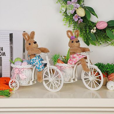 Easter Bunny Couple Bike Figurine Spring Tabletop Decor