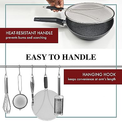 13" Stainless Steel Frying Pan Splatter Screen - Oil Splash Guard for Bacon, Chicken & Popcorn