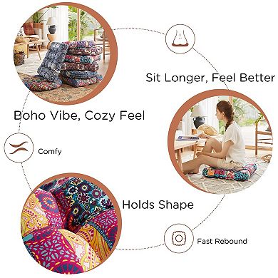 Boho Style Square Floor Pillows: 22x22" Memory Foam Yoga, Meditation, Living Room Decor