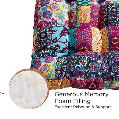 Boho Style Square Floor Pillows: 22x22" Memory Foam Yoga, Meditation, Living Room Decor