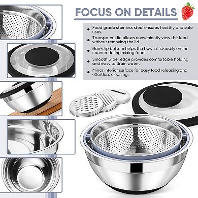 4-in-1 Rotatable Stainless Steel Colander Set with Mixing Bowl & Graters Black