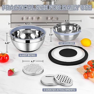 4-in-1 Rotatable Stainless Steel Colander Set with Mixing Bowl & Graters Black