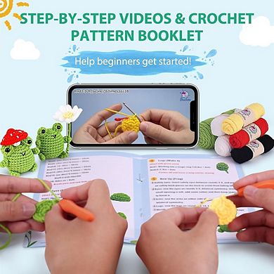 Beginner Crochet Kit, DIY Frog Amigurumi, Step-by-Step Video Tutorials