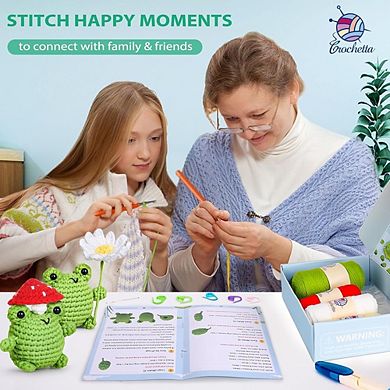 Beginner Crochet Kit, DIY Frog Amigurumi, Step-by-Step Video Tutorials