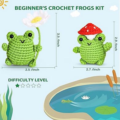 Beginner Crochet Kit, DIY Frog Amigurumi, Step-by-Step Video Tutorials