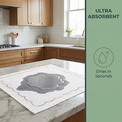 3 Pack Cotton Cleaning Rainbow Stitched Edge Dish Cloths, Absorbent Lint-Free Towels 10"x10"