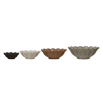 Set of 4 Stoneware Flower Bowls in Neutral Colors: 6", 5", 4", 3"